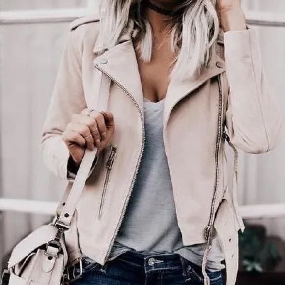 Light pink leather zip front long sleeve - Picture 2 of 2